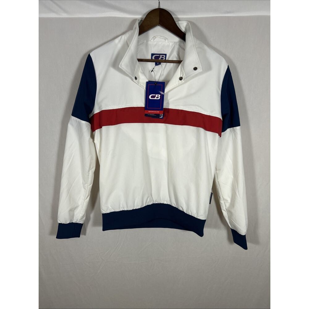CB Sports Windbreaker Jacket Womens Small White Red Blue Pullover NWT Retro